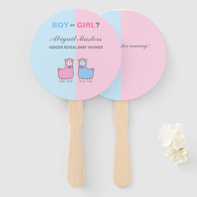 Llama Gender Reveal Baby Shower Hand Fan (Front and Back)