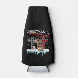 Llama Gift | Christmas Begins With Christ Bottle Cooler