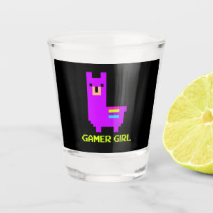 Llama Gift Cute Alpaca Llama Gamer Girl 8-Bit Shot Glass