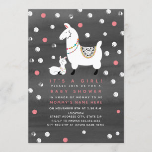 Llama Girl Watercolor Baby Shower Invitation