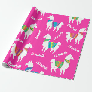 Llama Girls Birthday Custom Name and Colour Wrapping Paper