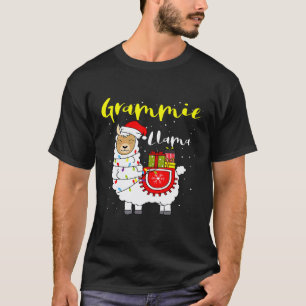 Llama Grammie Lights Santa Hat Xmas Pajama Matchin T-Shirt