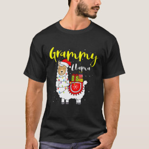 Llama Grammy Lights Santa Hat Xmas Pajama Matching T-Shirt