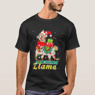 Llama Grandkids Wear Santa Hat Xmas Pajama Outfit T-Shirt