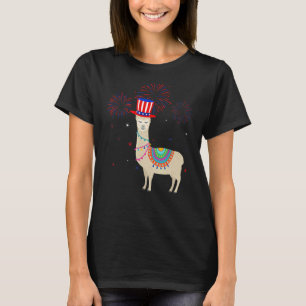 Llama Graphic Red White Blue Fireworks Decor 4th O T-Shirt