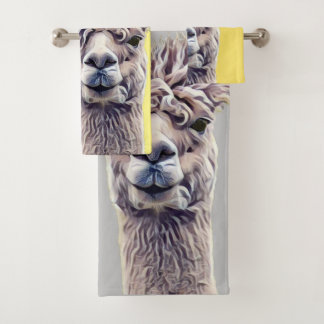 Llama gray yellow Cute Alpaca Cute Art Bath wash Bath Towel Set