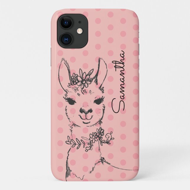 Llama Hand Drawn illustration and pink Polka Dots Case-Mate iPhone Case (Back)
