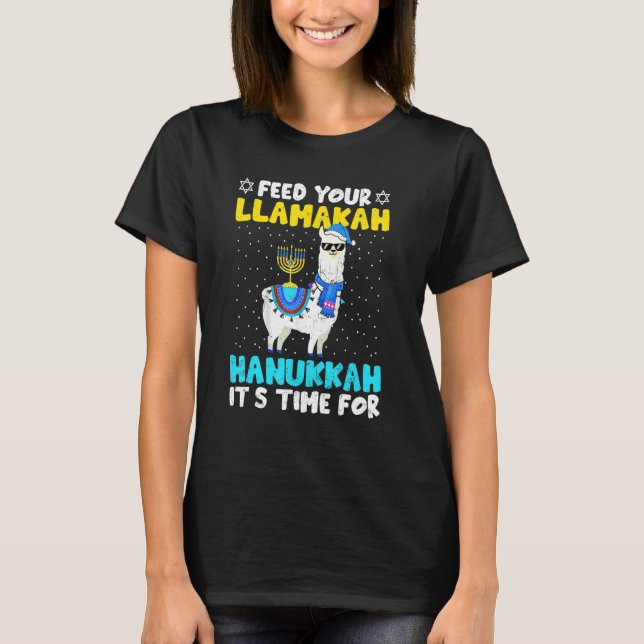 Llama Hanukkah Costume Alpaca Chanukah Feed Your L T-Shirt (Front)