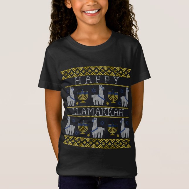 Llama Hanukkah Funny Ugly Christmas Sweater Happy  (Front)