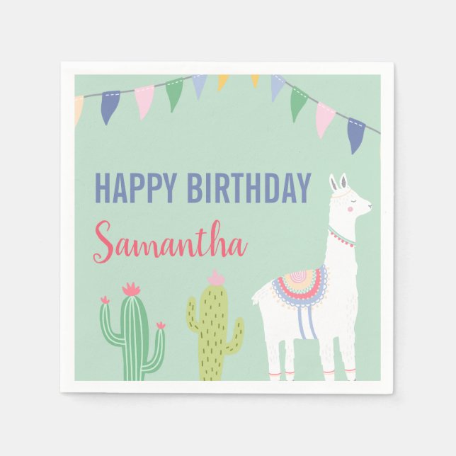 Llama Happy Birthday Fiesta Party Napkin (Front)