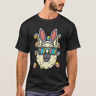 Llama Head Bunny Ears Glasses Eggs Easter Day Alpa T-Shirt