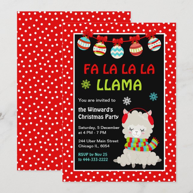 Llama Holiday Christmas Party Invitation (Front/Back)