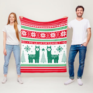 Llama Holiday Ugly Sweater Fleece Blanket