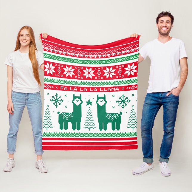 Llama Holiday Ugly Sweater Fleece Blanket (In Situ)