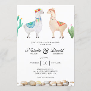 Llama Illustration Teal Couple Shower Invitation