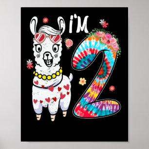 Llama I'm 2 year old 2nd Birthday Tie Dye Farm Poster