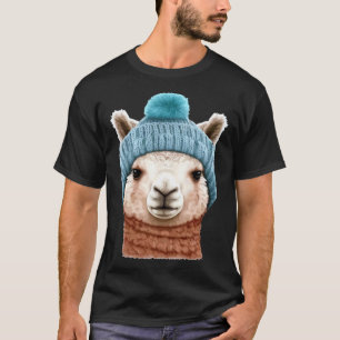 Llama in a Beanie Character Pop Humour T-Shirt