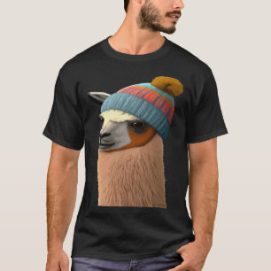 Llama in Beanie Cute Hipster Humour T-Shirt