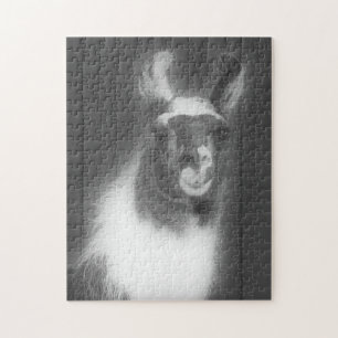 Llama In Black And White Animal Jigsaw Puzzle