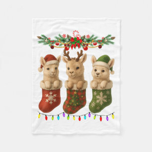 Llama In Christmas Socks Lights Llama Xmas  Fleece Blanket