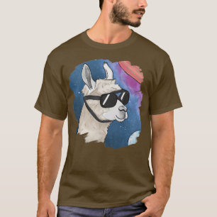 Llama in Space Wearing Sunglasses Vintage Retro Al T-Shirt