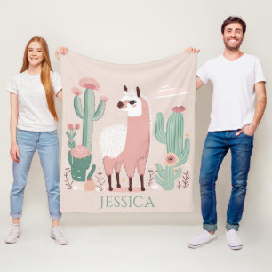 Llama in the Desert Custom Name Fleece Blanket