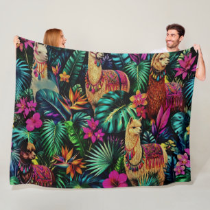 Llama Jungle Dreams Seamless Surface Pattern Fleece Blanket