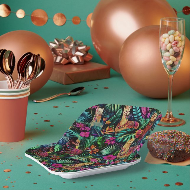 Llama Jungle Dreams Seamless Surface Pattern Paper Plate (Multi)
