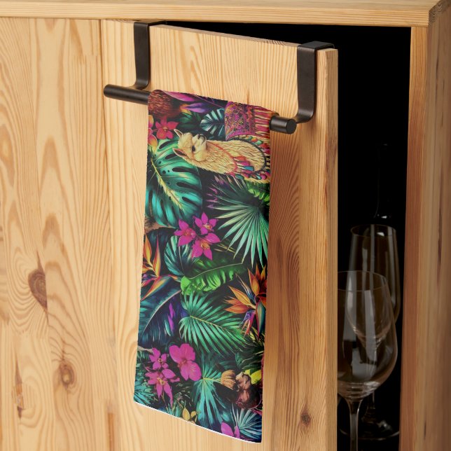 Llama Jungle Dreams Seamless Surface Pattern Tea Towel (Thirds Fold)