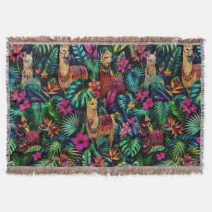 Llama Jungle Dreams Seamless Surface Pattern Throw Blanket