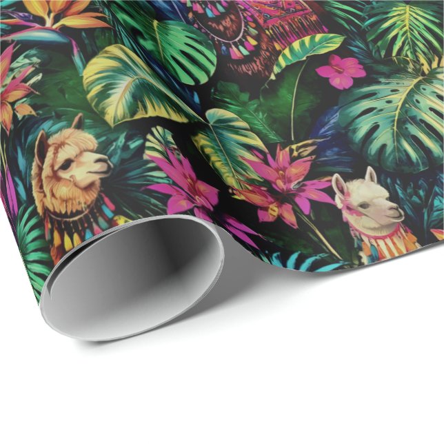 Llama Jungle Dreams Seamless Surface Pattern Wrapping Paper (Roll Corner)