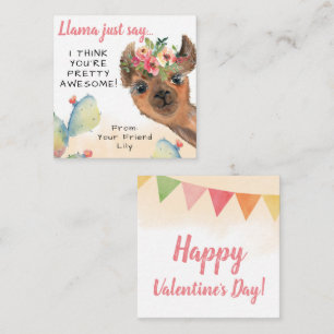 Llama Just Say Kids Classroom Valentine's Day Note Card