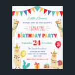 Llama Kids Birthday Party Invitation<br><div class="desc">A llama kid and children's Birthday Party Invitation. On a white background, alongside multicoloured bunting, balloons, a cake and a present, llamas are seen dressed in party attire and celebrating. The typography text reads little llamas, please join us for your child's name llamazing birthday party. The child's age is shown...</div>