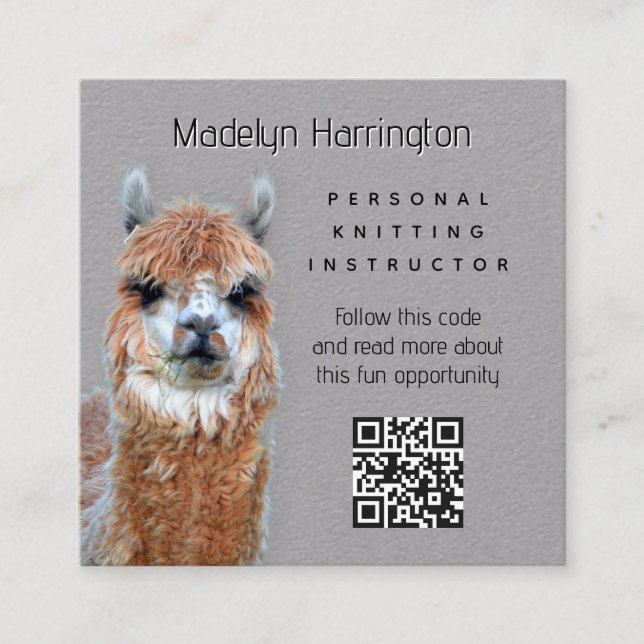 Llama Knitting Instructor QR code Business Card (Front)