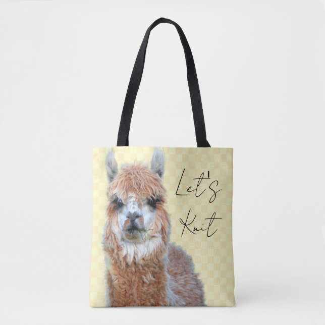 Llama Lets Knit Tote Bag (Front)