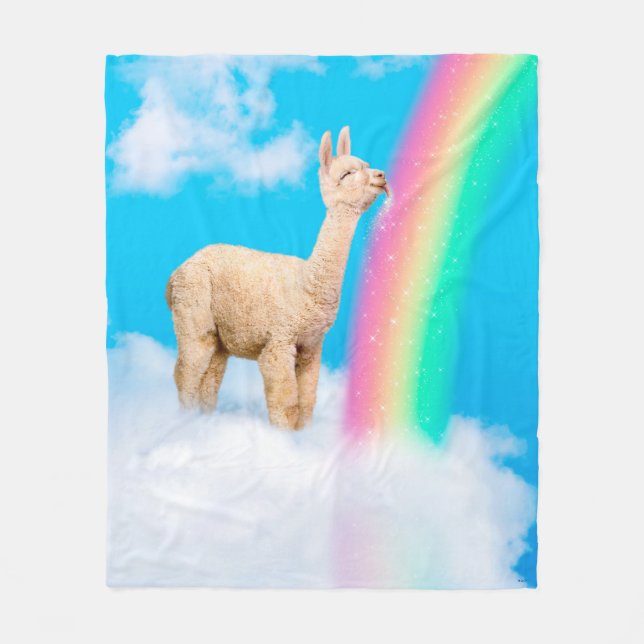 Llama Licking Rainbow Fleece Blanket (Front)