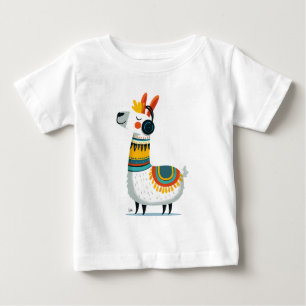 Llama Listening to Music – Cute Animal kid's Baby T-Shirt