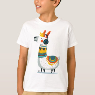 Llama Listening to Music – Cute Animal kid's T-Shirt