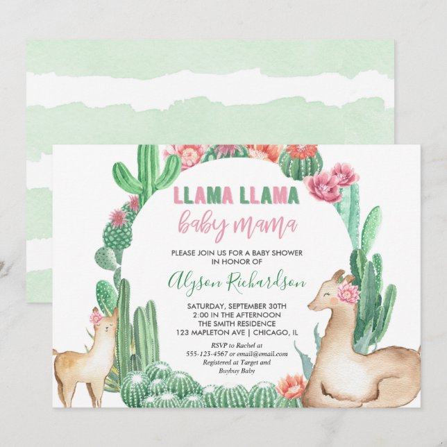 Llama Llama baby mama girl baby shower Invitation (Front/Back)