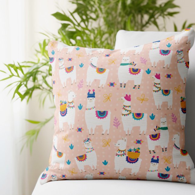 Llama Llama Cute Llama Pattern on Pink Cushion (You'll stand out from the herd with this eye catching Llama pattern pillow.)