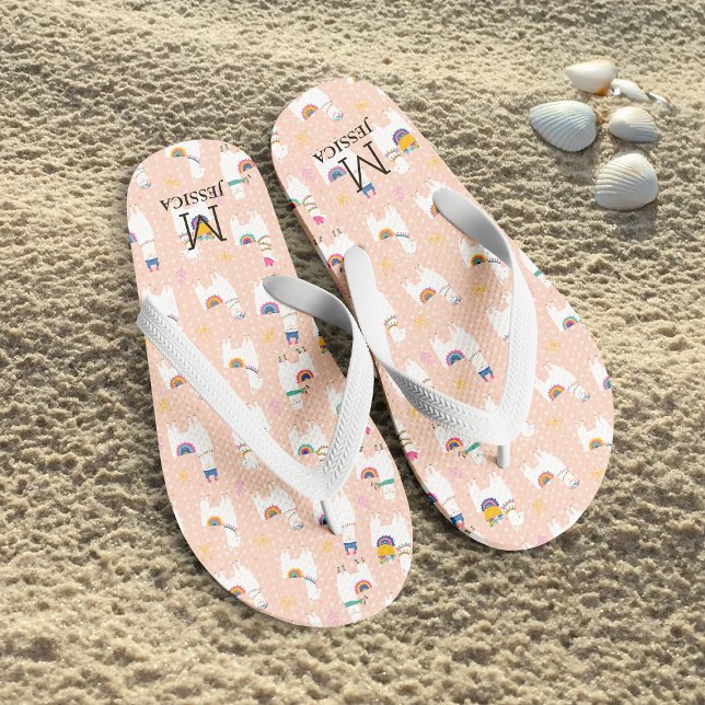 Llama Llama Cute Llama Pattern on Pink Flip Flops (Creator Uploaded)