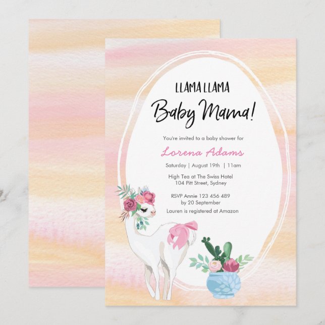 Llama Llama Mama Baby Shower invitation (Front/Back)