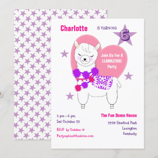Llama Llamazing Girls Cute Birthday Party Invitation