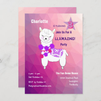 Llama Llamazing Girls Cute Birthday Party Invitation