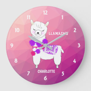 Llama Llamazing Girls Cute Personalised Large Clock