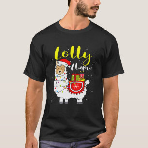 Llama Lolly Lights Santa Hat Xmas Pajama Matching T-Shirt