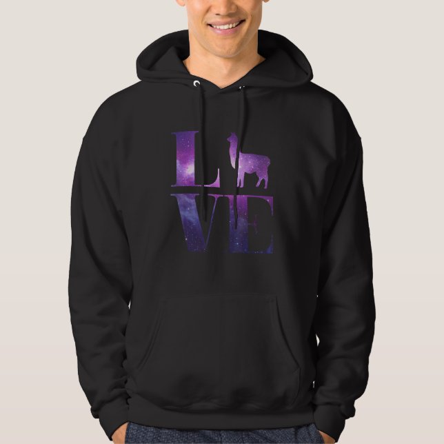 Llama Love  Cool Outer Space Design Hoodie (Front)