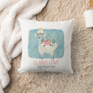 Llama Love Crown Watercolor Cute Kawaii Adorable Cushion