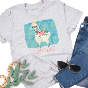 Llama Love Crown Watercolor Cute Kawaii Adorable T-Shirt