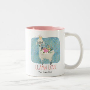 Llama Love Crown Watercolor Cute Kawaii Adorable Two-Tone Coffee Mug